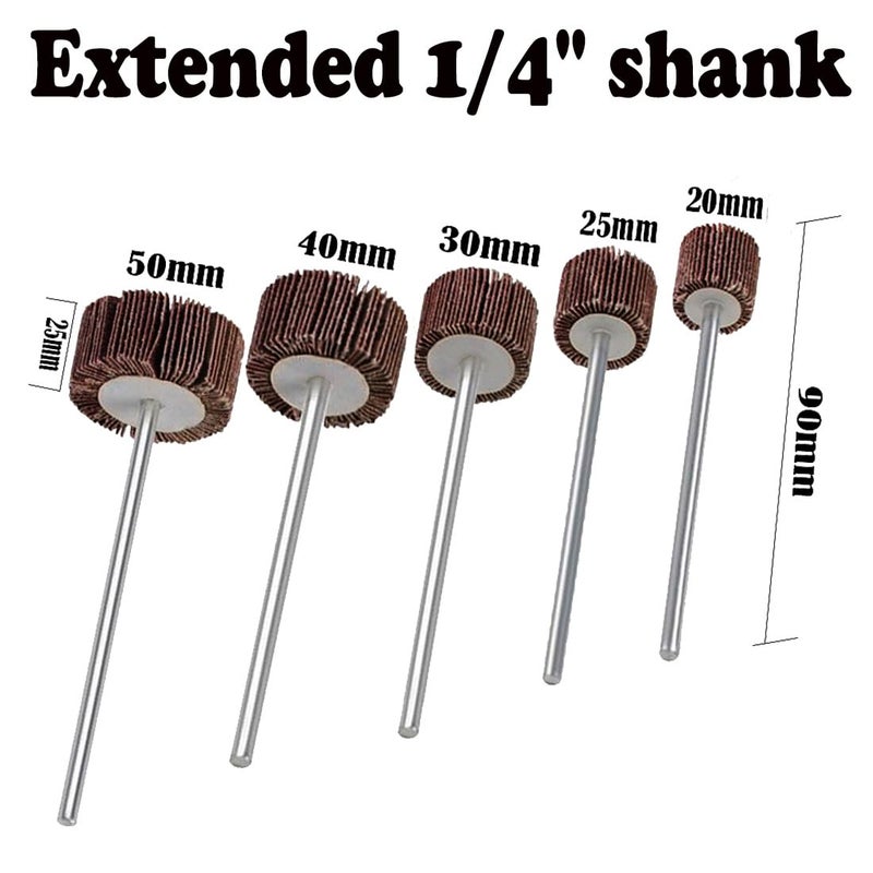 JUNLIXN 10 Pcs 90mm Extra Long Flap Wheels Sander, Extended 1/4'' Shank Abrasive Flap Wheel for Drill, Grinder, Rotary Tools (20/25/30/40/50mm) - Image 2